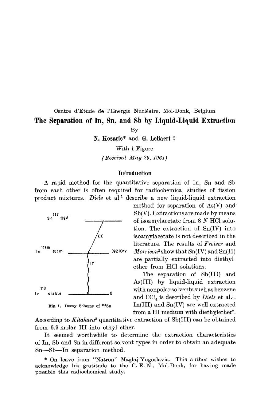 The separation of In, Sn, and Sb by liquid-liquid extraction by Unknown