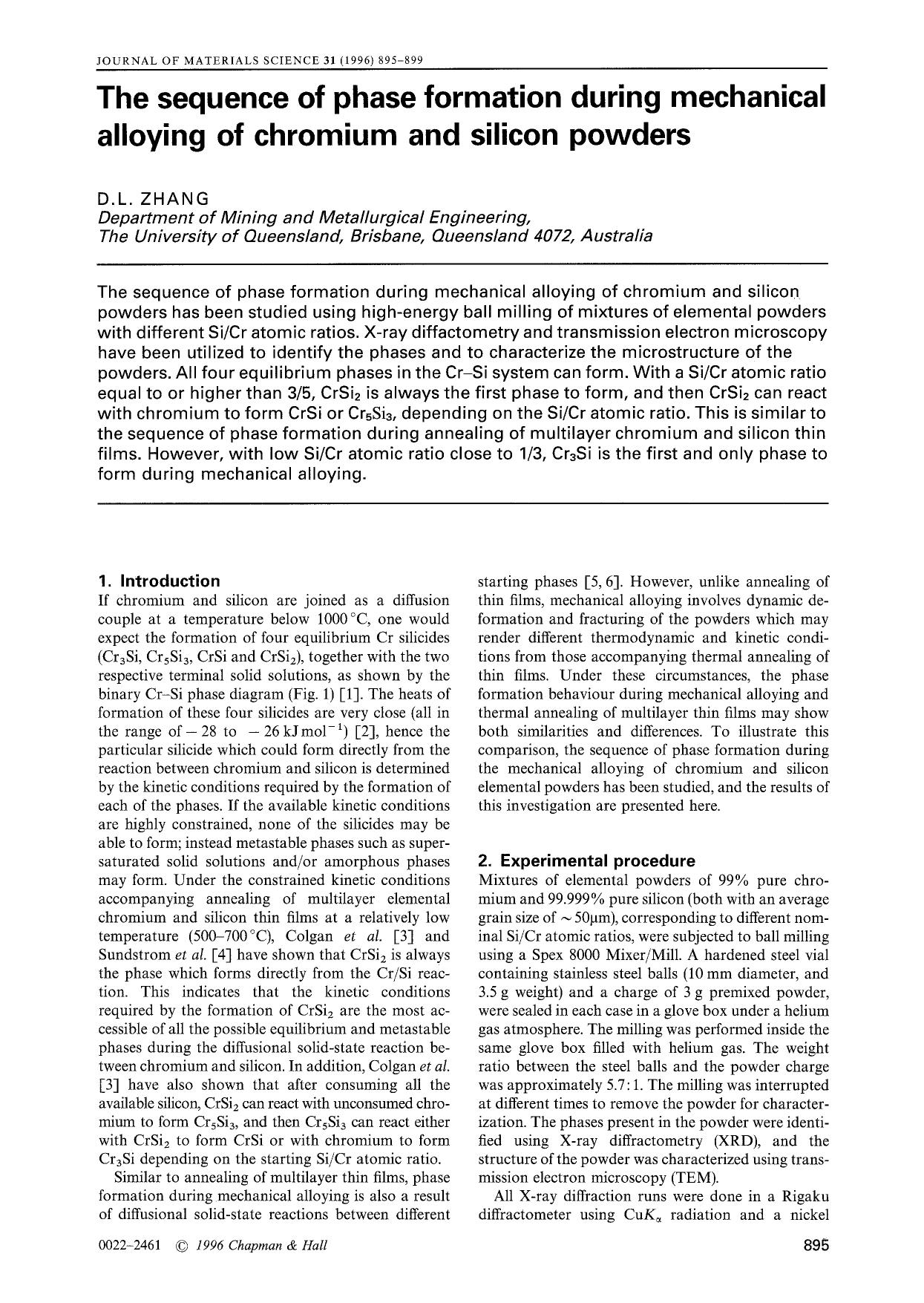 The sequence of phase formation during mechanical alloying of chromium and silicon powders by Unknown