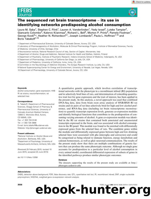The sequenced rat brain transcriptome â its use in identifying networks predisposing alcohol consumption by Unknown