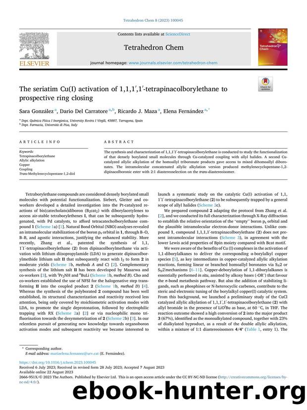 The seriatim Cu(I) activation of 1,1,1â²,1â²-tetrapinacolborylethane to prospective ring closing by Sara González & Dario Del Carratore & Ricardo J. Maza & Elena Fernández