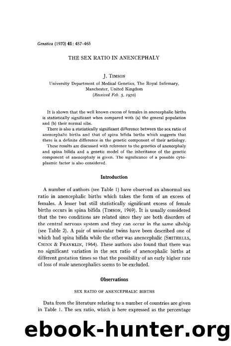 The sex ratio in anencephaly by Unknown