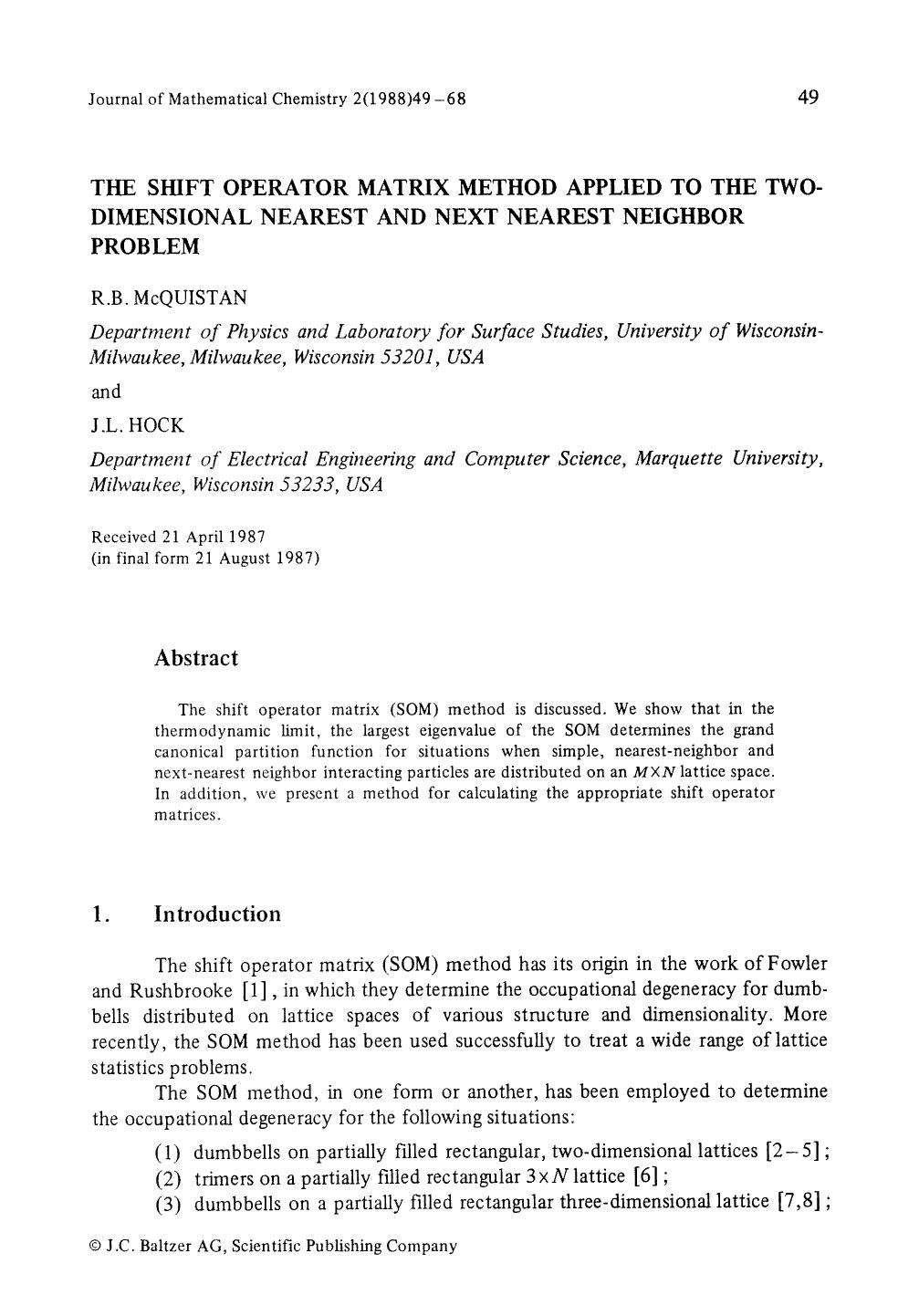 The shift operator matrix method applied to the two-dimensional nearest and next nearest neighbor problem by Unknown