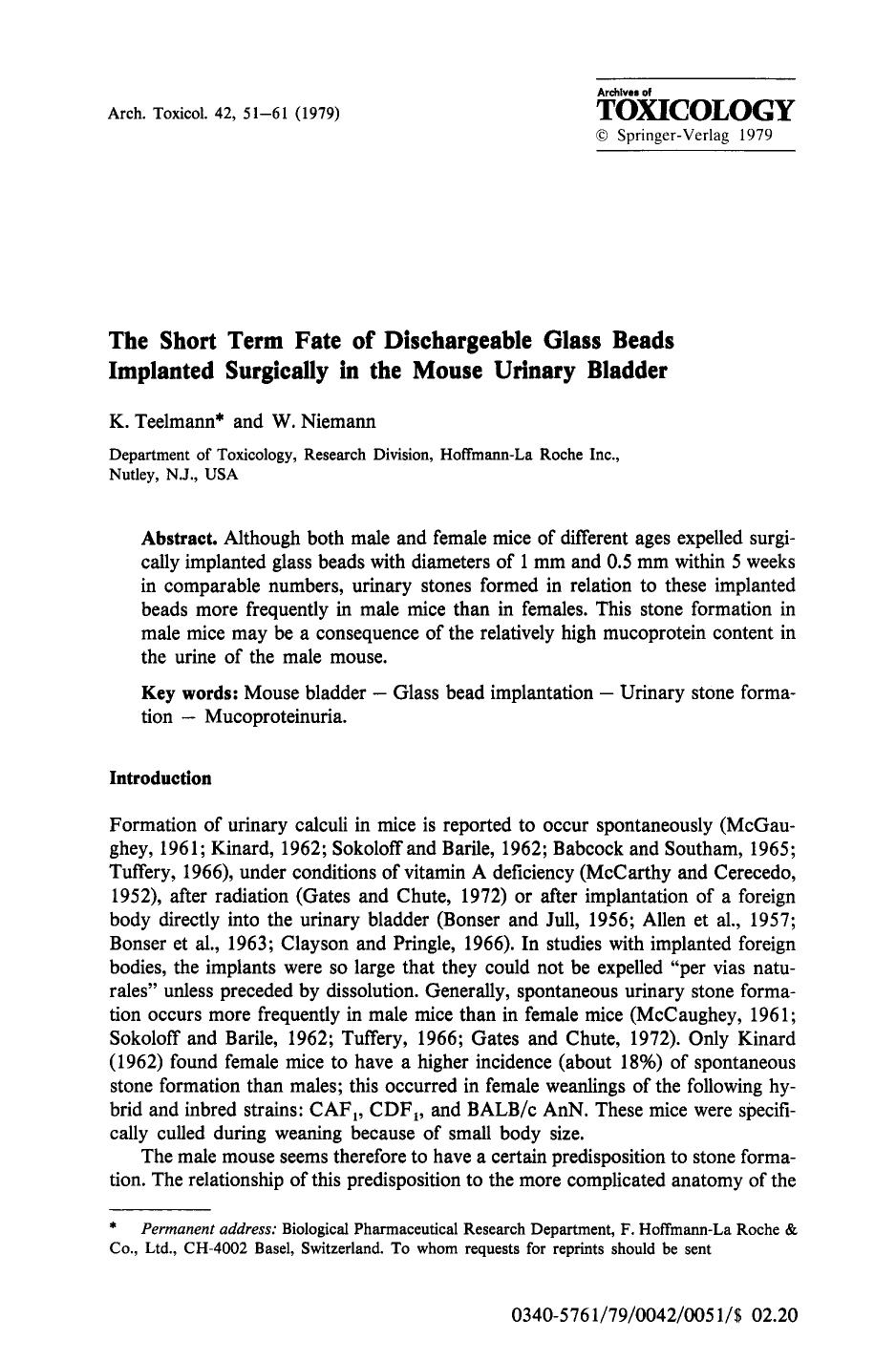 The short term fate of dischargeable glass beads implanted surgically in the mouse urinary bladder by Unknown