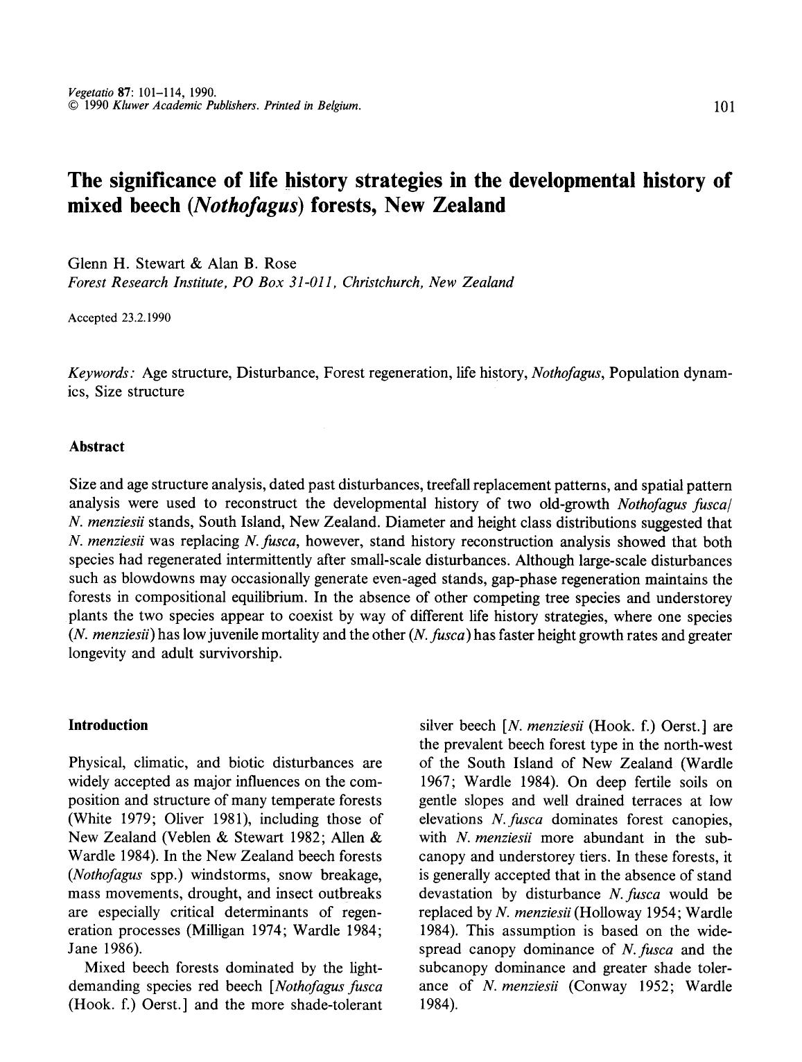 The significance of life history strategies in the developmental history of mixed beech ( <Emphasis Type="Italic">Nothofagus <Emphasis>) forests, New Zealand by Unknown
