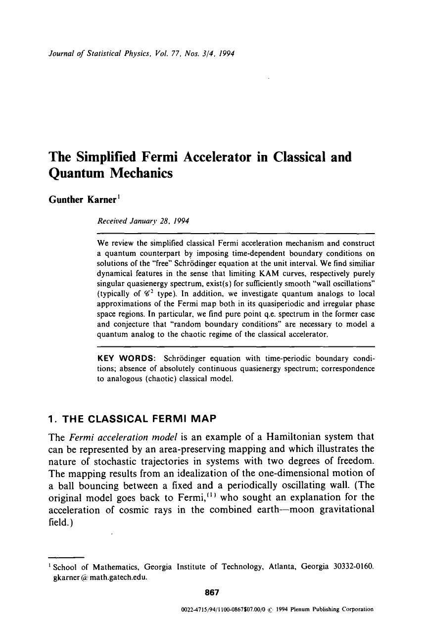 The simplified Fermi accelerator in classical and quantum mechanics by Unknown