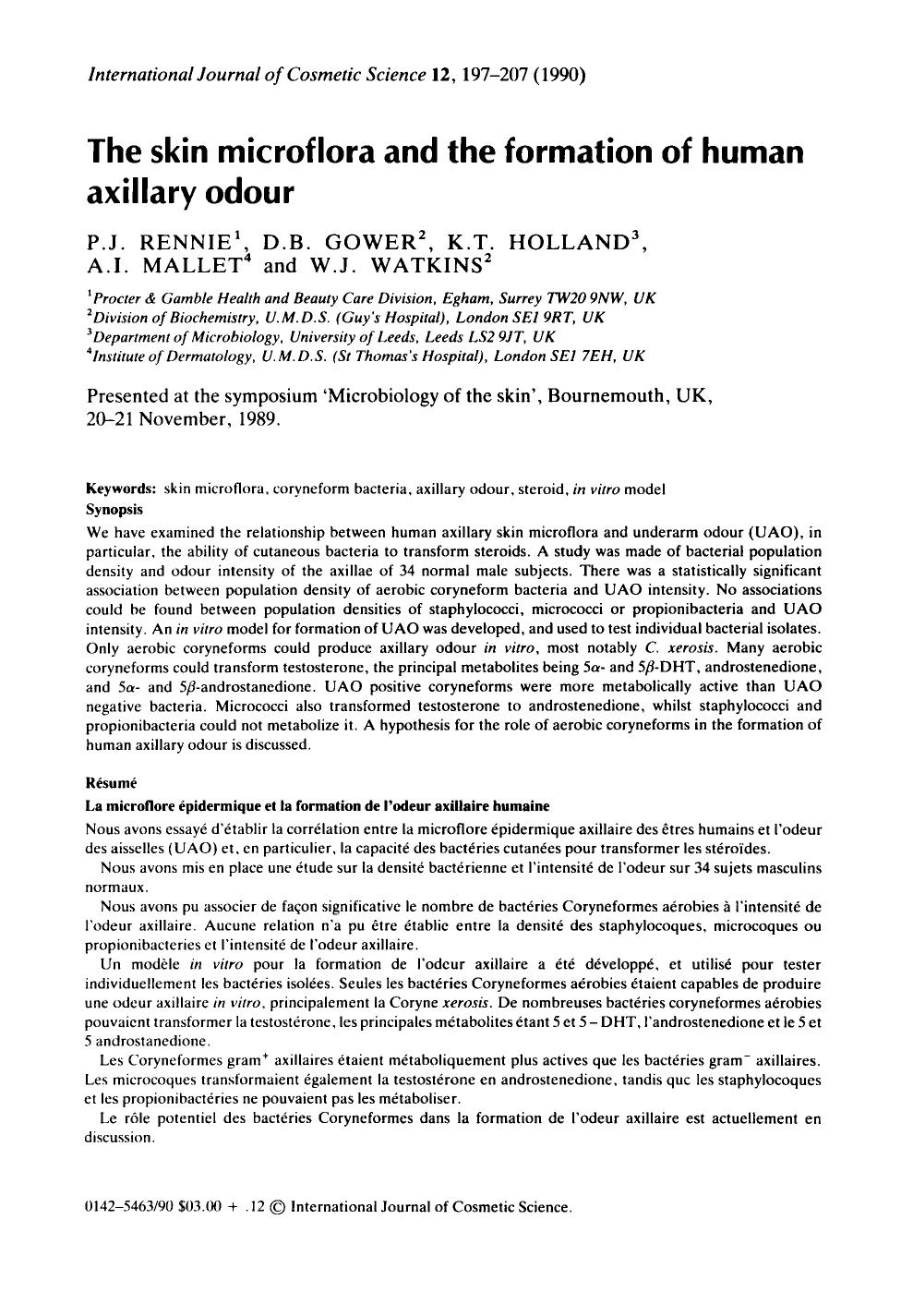 The skin microflora and the formation of human axillary odour by Unknown