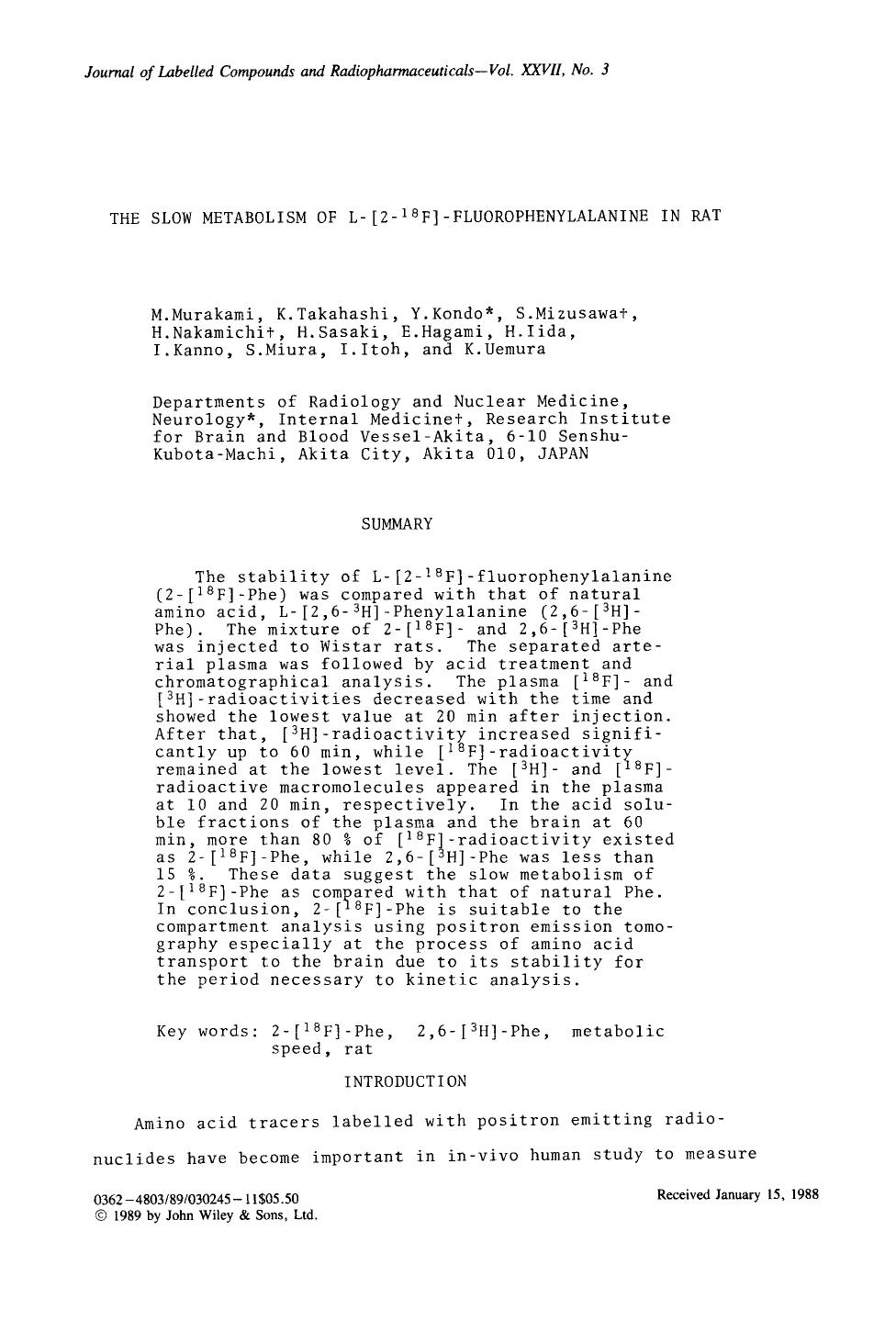 The slow metabolism of L-[2-18F]-fluorophenylalanine in rat by Unknown