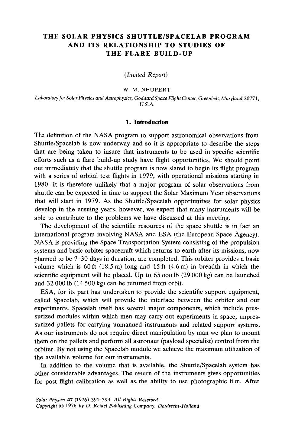 The solar physics ShuttleSpacelab program and its relationship to studies of the flare build-up by Unknown
