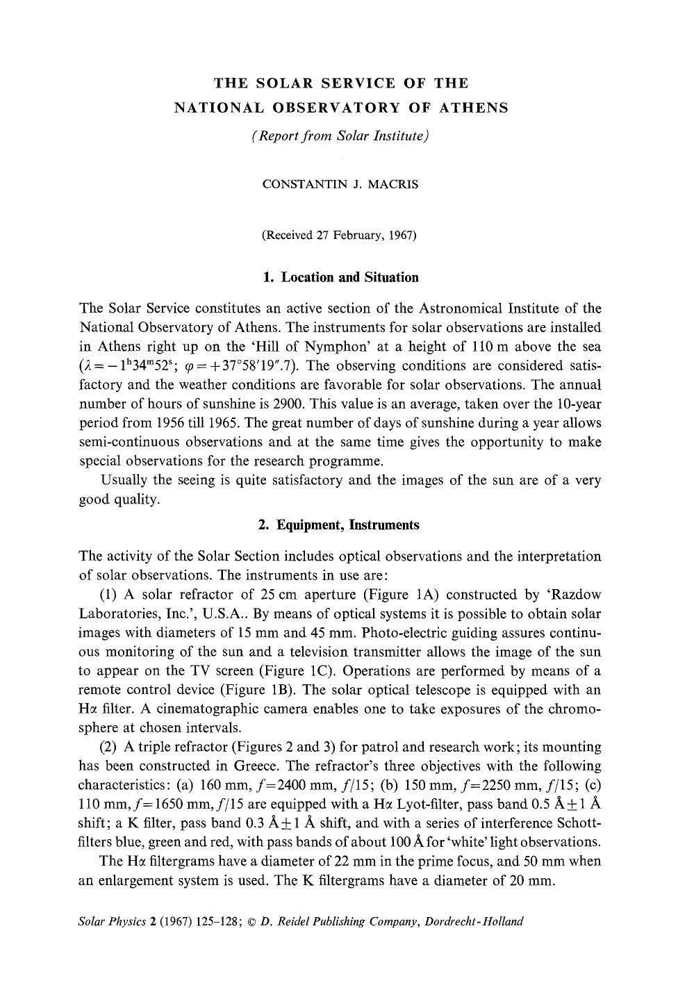The solar service of the National Observatory of Athens by Unknown