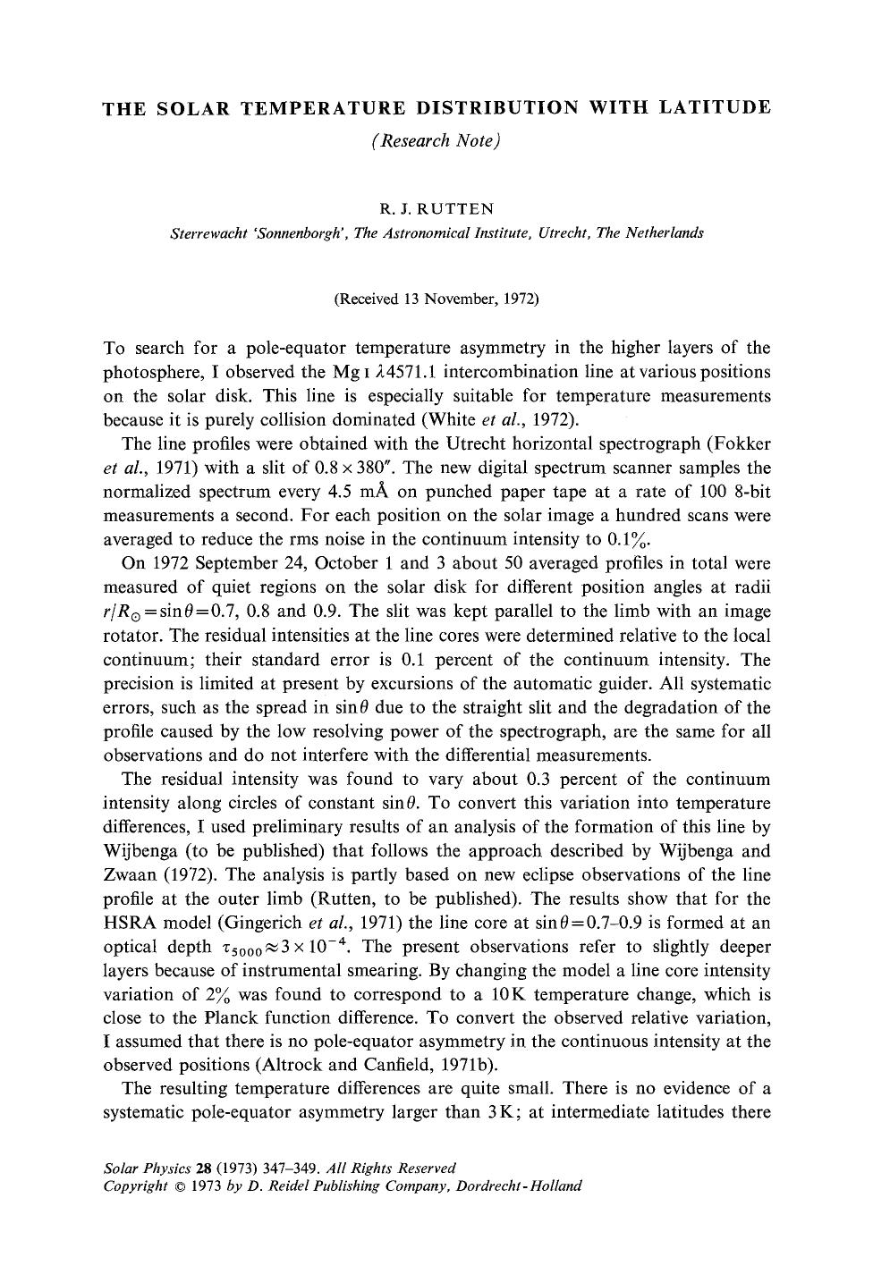 The solar temperature distribution with latitude by Unknown