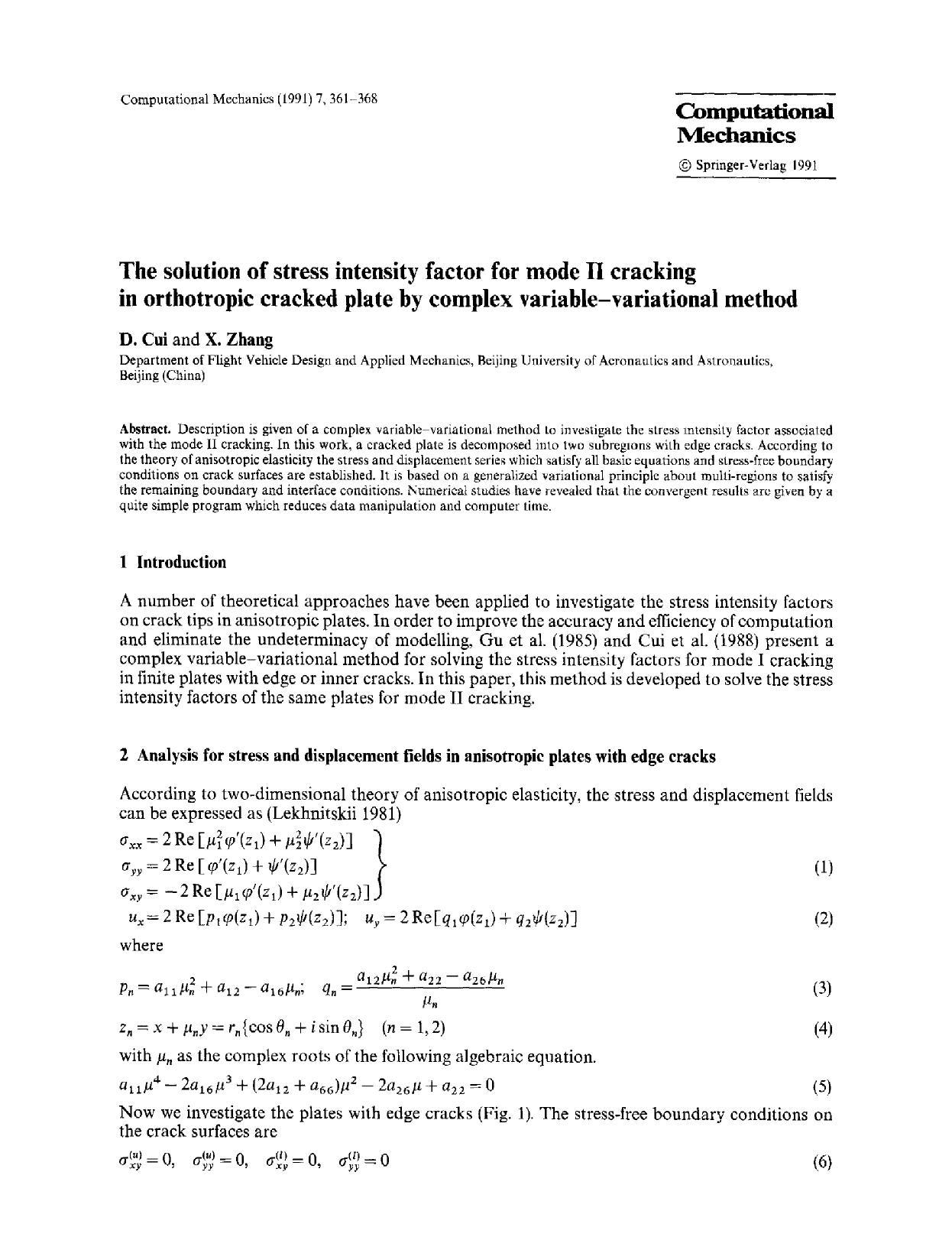 The solution of stress intensity factor for mode II cracking in orthotropic cracked plate by complex variable-variational method by Unknown