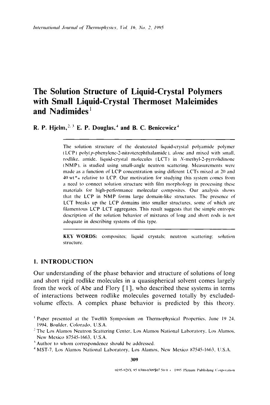 The solution structure of liquid-crystal polymers with small liquid-crystal thermoset maleimides and nadimides by Unknown