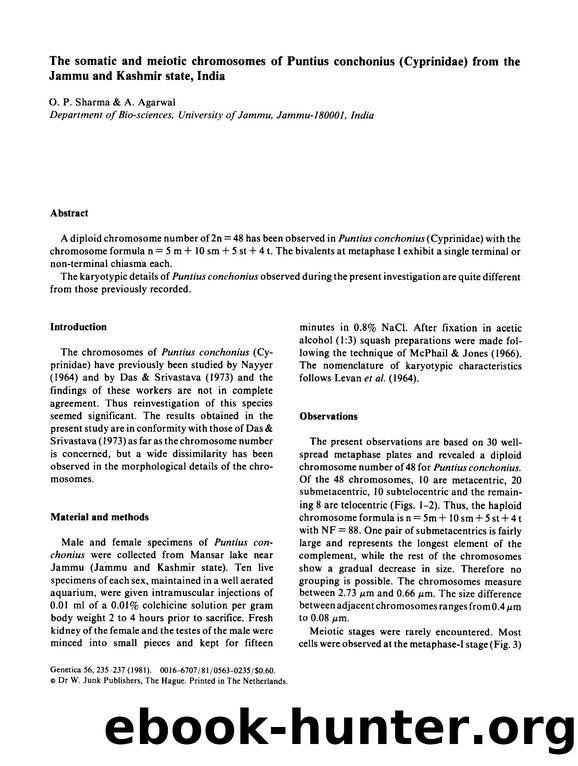 The somatic and meiotic chromosomes of Puntius conchonius (Cyprinidae) from the Jammu and Kashmir state, India by Unknown