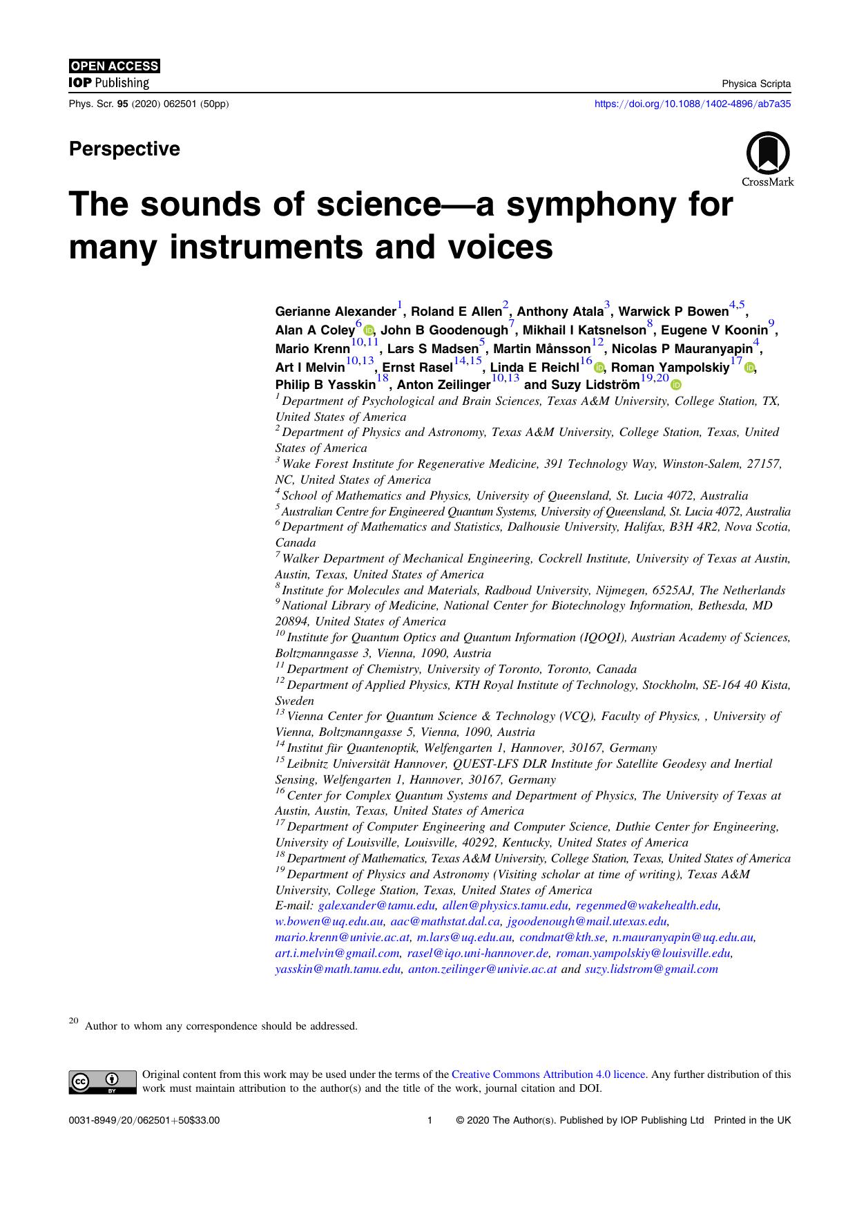 The sounds of scienceâa symphony for many instruments and voices by unknow