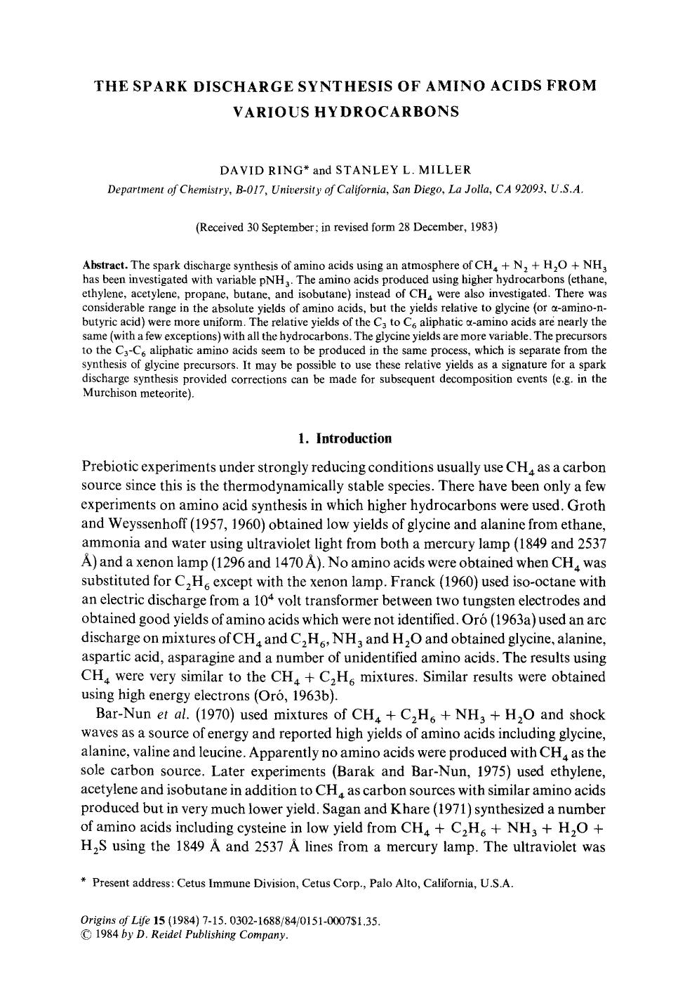 The spark discharge synthesis of amino acids from various hydrocarbons by Unknown
