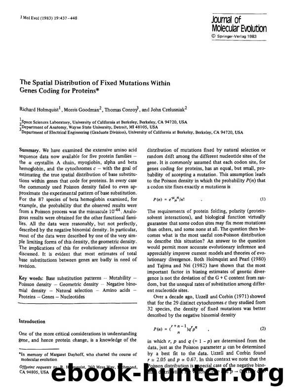 The spatial distribution of fixed mutations within genes coding for proteins by Unknown