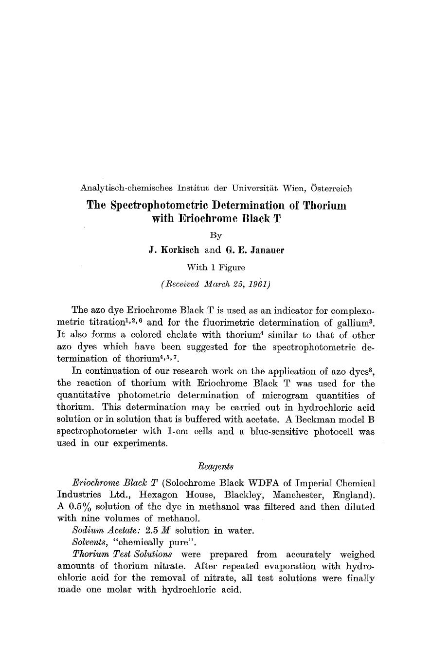 The spectrophotometric determination of thorium with eriochrome black T by Unknown