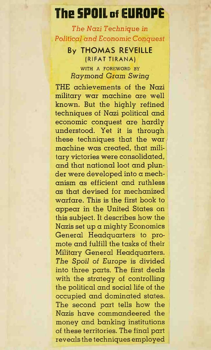 The spoil of Europe; the Nazi technique in political and economic conquest by Reveille Thomas pseud