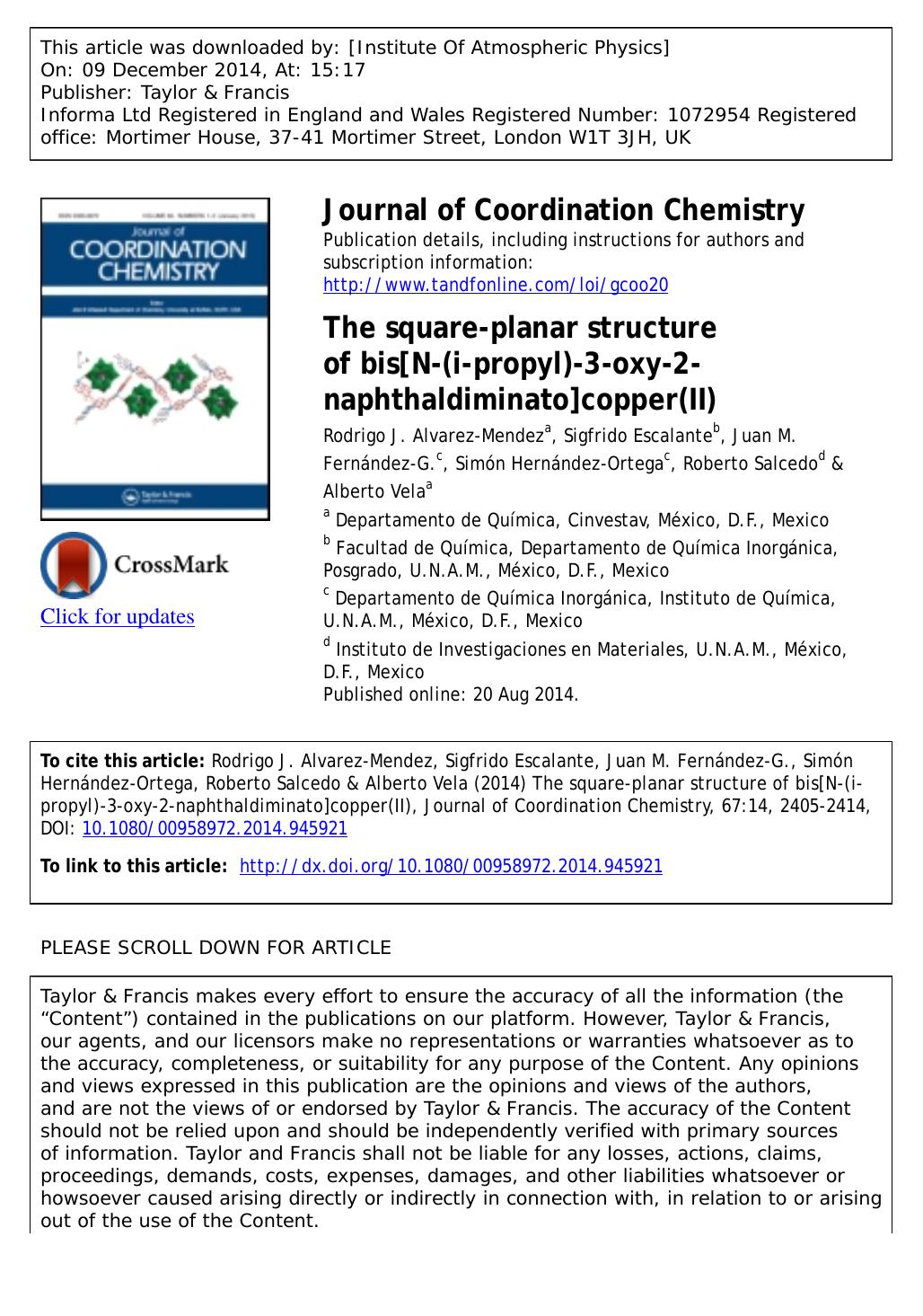 The square-planar structure of bis[N-(i-propyl)-3-oxy-2-naphthaldiminato]copper(II) by Rodrigo J. Alvarez-Mendez