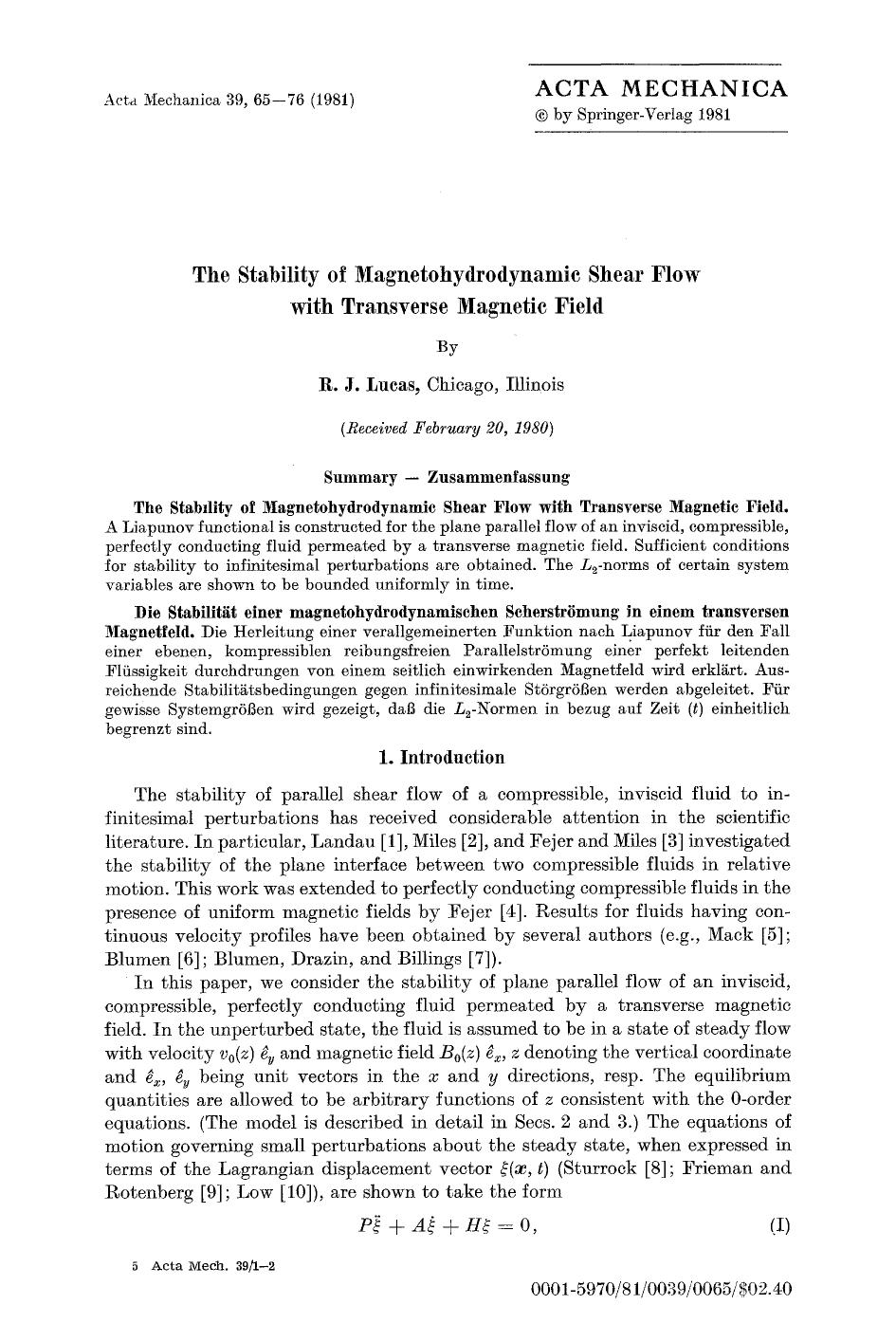 The stability of magnetohydrodynamic shear flow with transverse magnetic field by Unknown