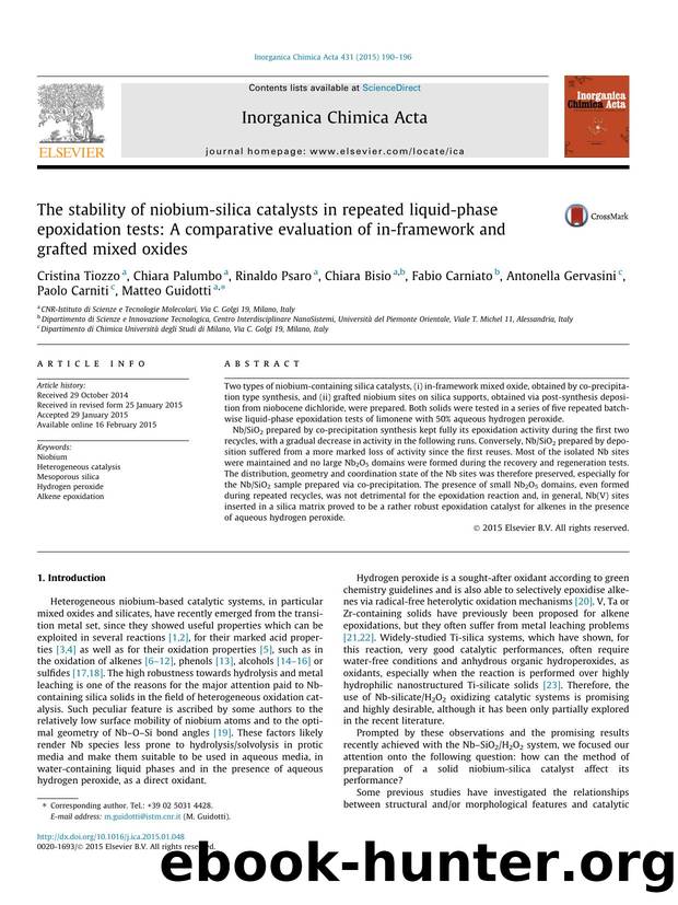 The stability of niobium-silica catalysts in repeated liquid-phase epoxidation tests: A comparative evaluation of in-framework and grafted mixed oxides by unknow