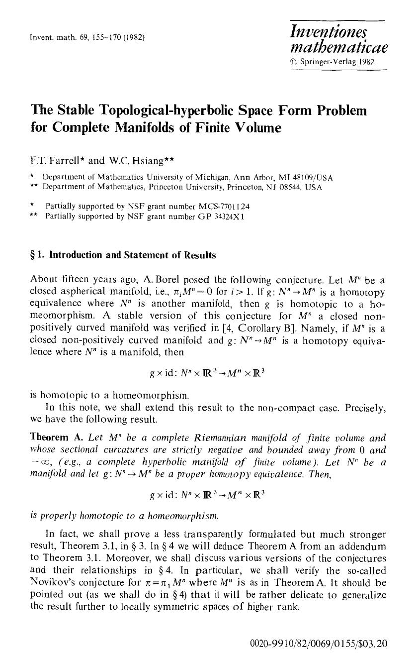 The stable topological-hyperbolic space form problem for complete manifolds of finite volume by Unknown