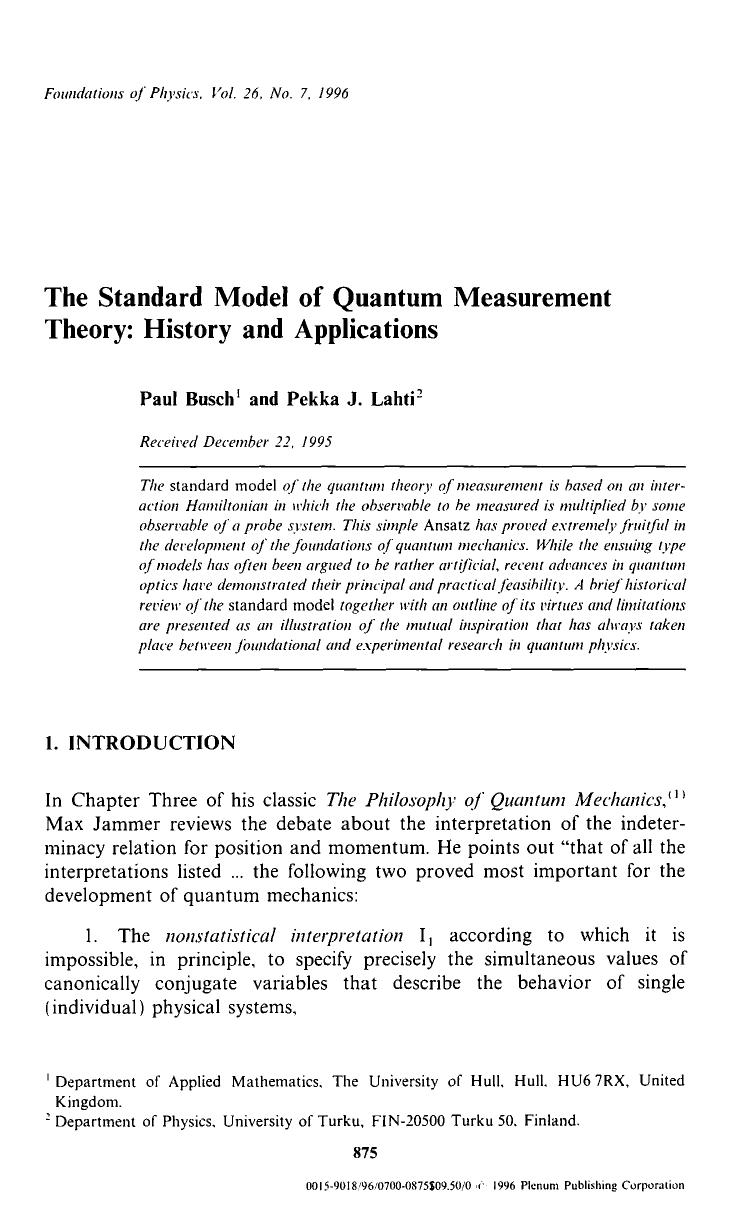 The standard model of quantum measurement theory: History and applications by Unknown