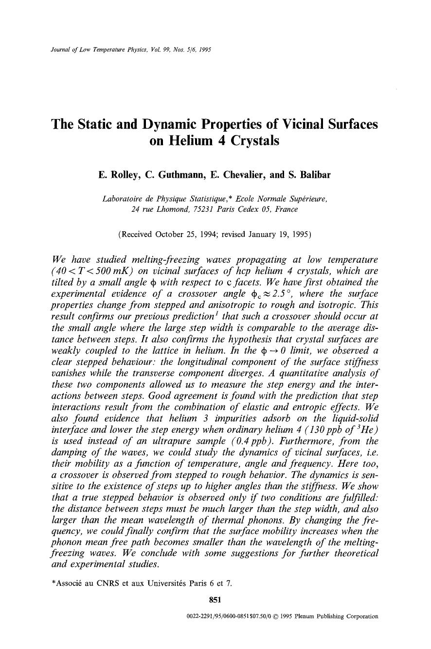 The static and dynamic properties of vicinal surfaces on helium 4 crystals by Unknown