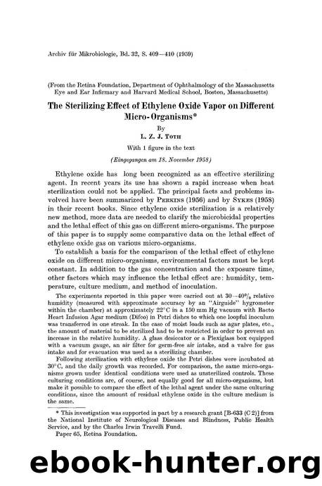 The sterilizing effect of ethylene oxide vapor on different micro-organisms by Unknown
