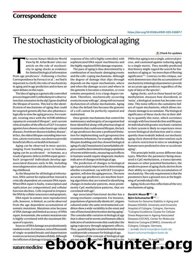 The stochasticity of biological aging by David H. Meyer & Björn Schumacher
