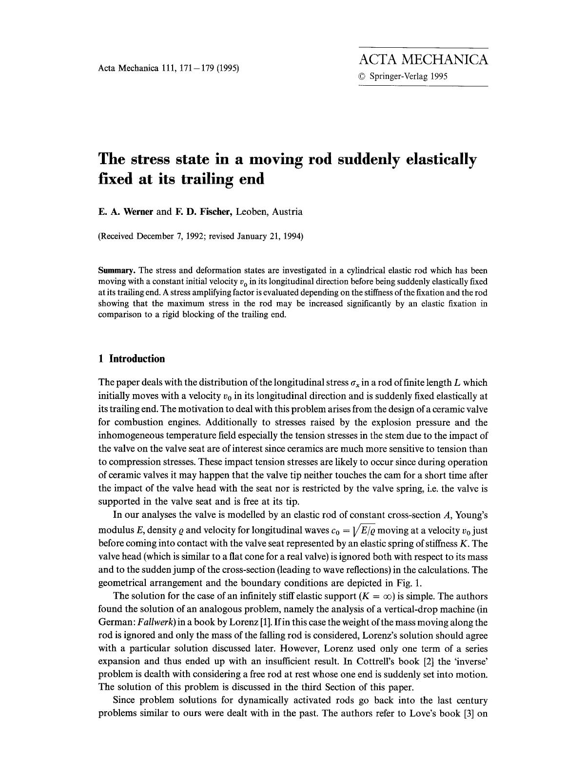 The stress state in a moving rod suddenly elastically fixed at its trailing end by Unknown