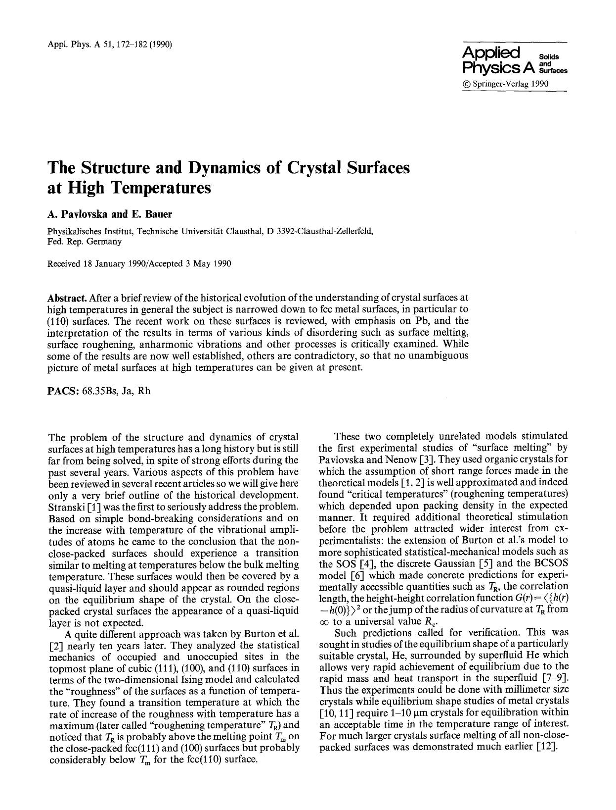 The structure and dynamics of crystal surfaces at high temperatures by Unknown