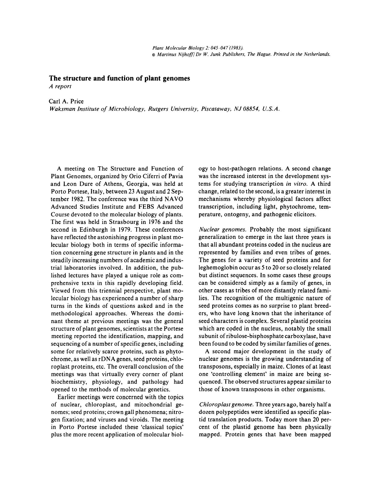 The structure and function of plant genomes by Unknown