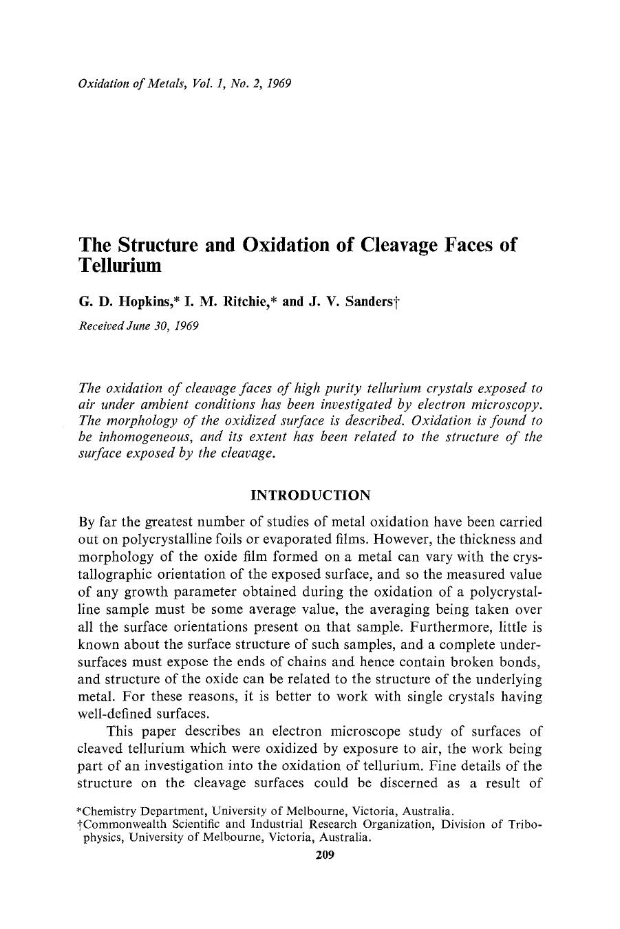 The structure and oxidation of cleavage faces of tellurium by Unknown