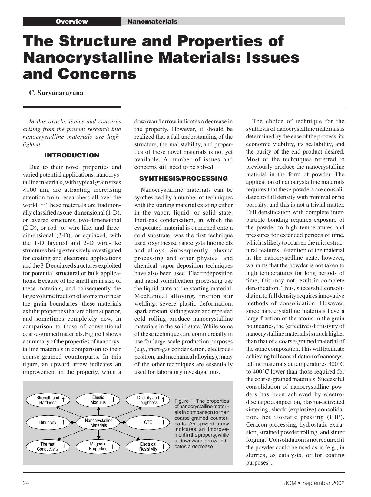The structure and properties of nanocrystalline materials: Issues and concerns by Unknown