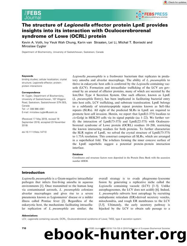 The structure of Legionella effector protein LpnE provides insights into its interaction with Oculocerebrorenal syndrome of Lowe (OCRL) protein by Unknown