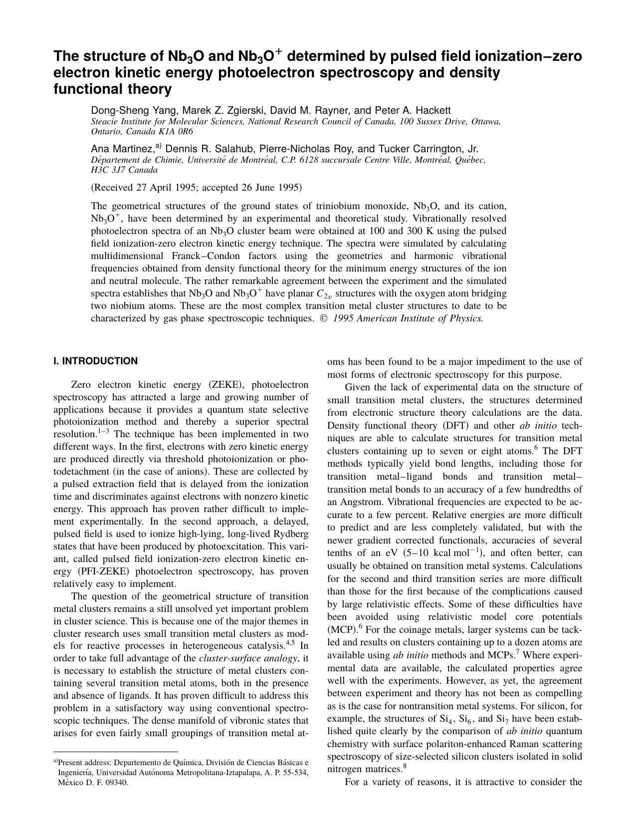 The structure of Nb 3 O and Nb 3 O + determined by pulsed field ionization-zero electron kinetic energy photoelectron spectroscopy and density functional theory by unknow