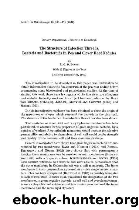 The structure of infection threads, bacteria and bacteroids in pea and clover root nodules by Unknown