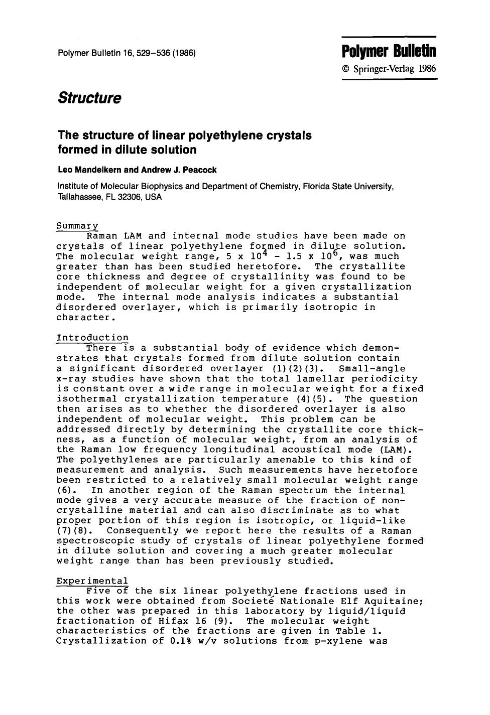 The structure of linear polyethylene crystals formed in dilute solution by Unknown