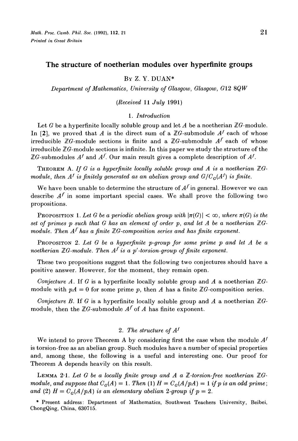 The structure of noetherian modules over hyperfinite groups by Z. Y. Duan