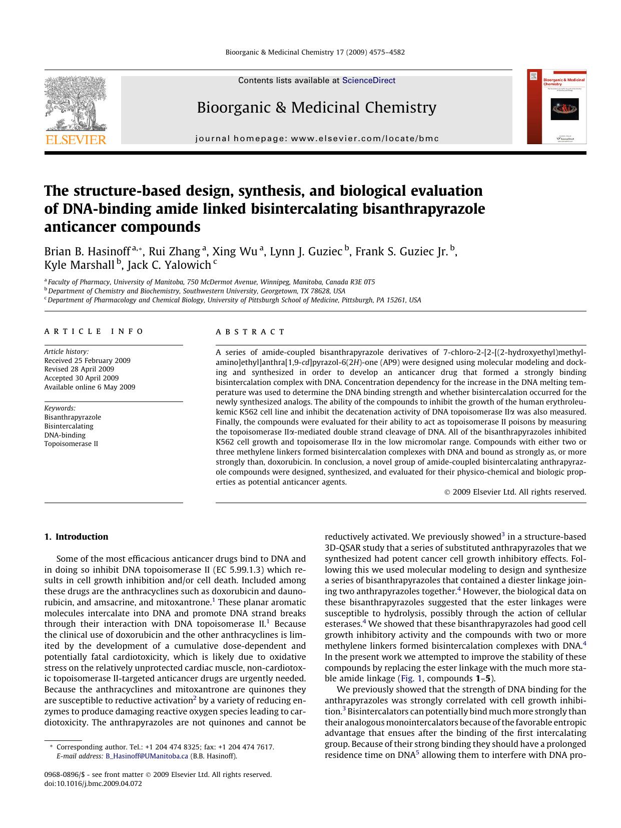 The structure-based design, synthesis, and biological evaluation of DNA-binding amide linked bisintercalating bisanthrapyrazole anticancer compounds by unknow