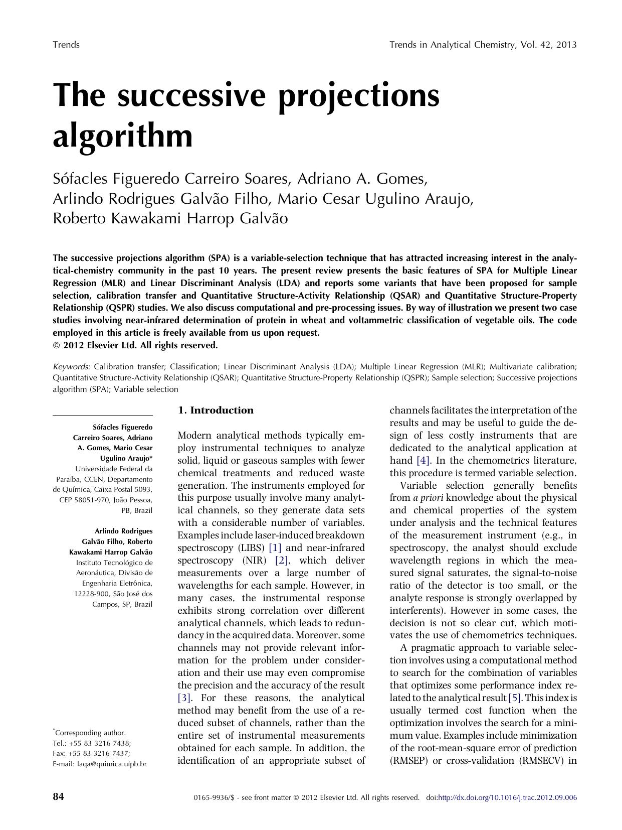 The successive projections algorithm by unknow
