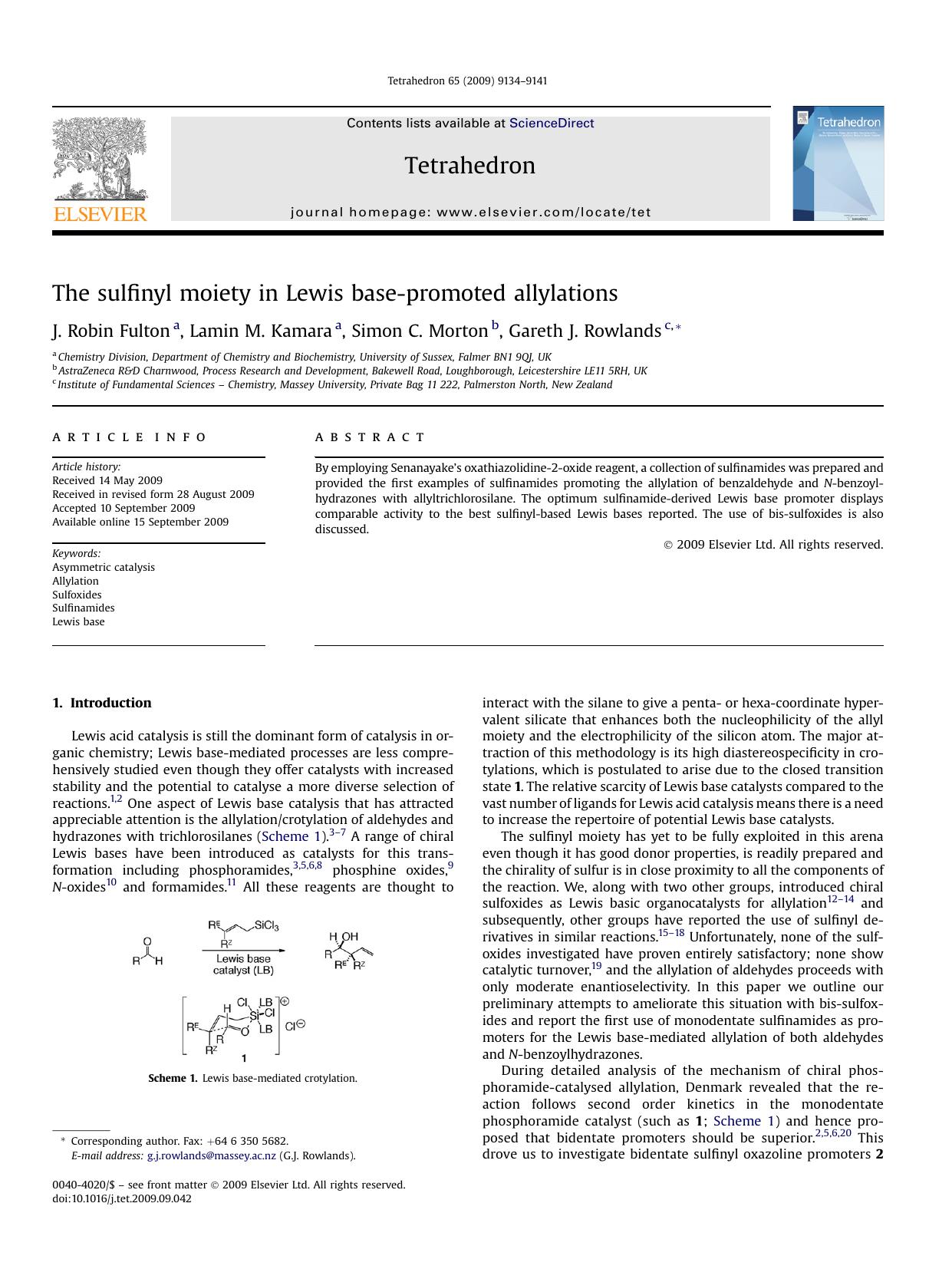 The sulfinyl moiety in Lewis base-promoted allylations by J. Robin Fulton; Lamin M. Kamara; Simon C. Morton; Gareth J. Rowlands