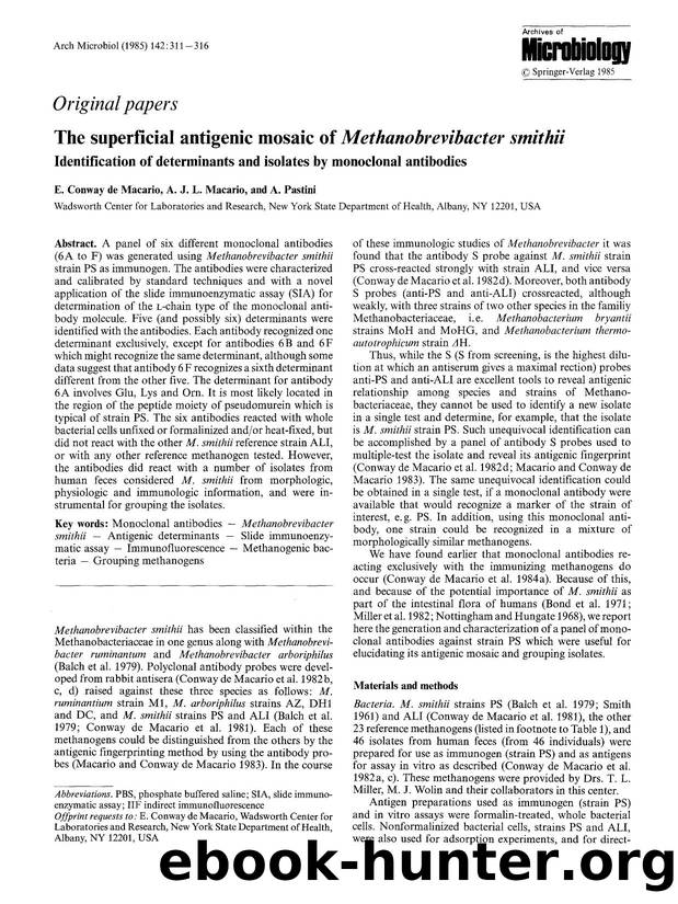The superficial antigenic mosaic of <Emphasis Type="Italic">Methanobrevibacter smithii<Emphasis> by Unknown