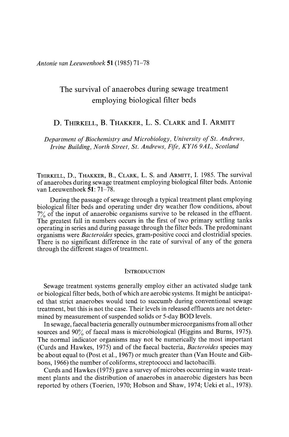 The survival of anaerobes during sewage treatment employing biological filter beds by Unknown