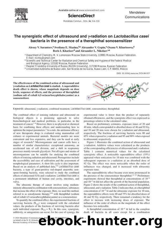 The synergistic effect of ultrasound and Î³-radiation on Lactobacillus casei bacteria in the presence of a theraphthal sonosensitizer by unknow