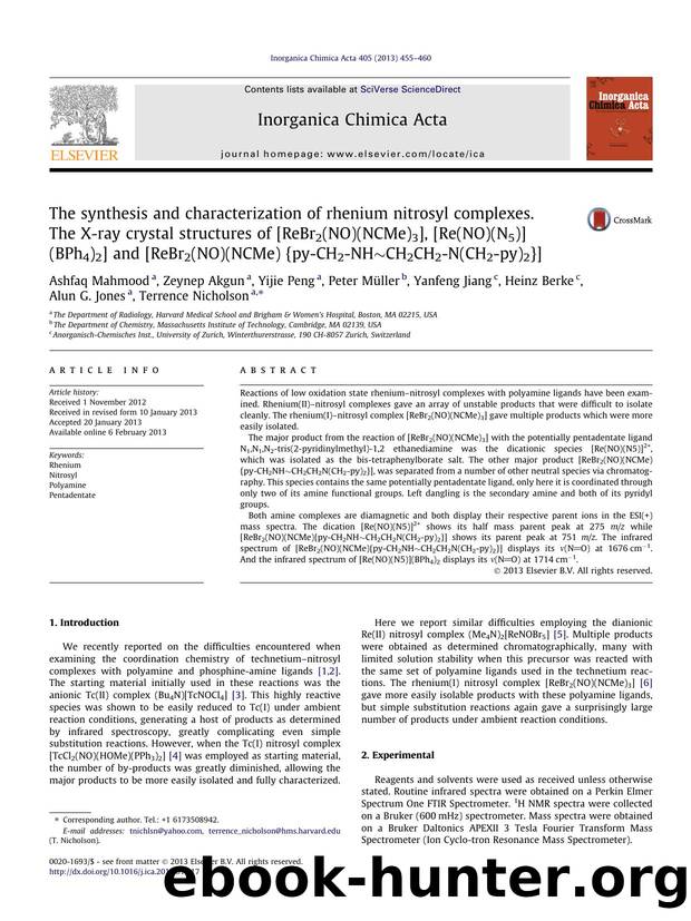 The synthesis and characterization of rhenium nitrosyl complexes. The X-ray crystal structures of [ReBr2(NO)(NCMe)3], [Re(NO)(N5)](BPh4)2] and [ReBr2(NO)(NCMe){py-CH2-NHÃ¢ËÂ¼CH2CH2-N(CH2-py)2}] by unknow