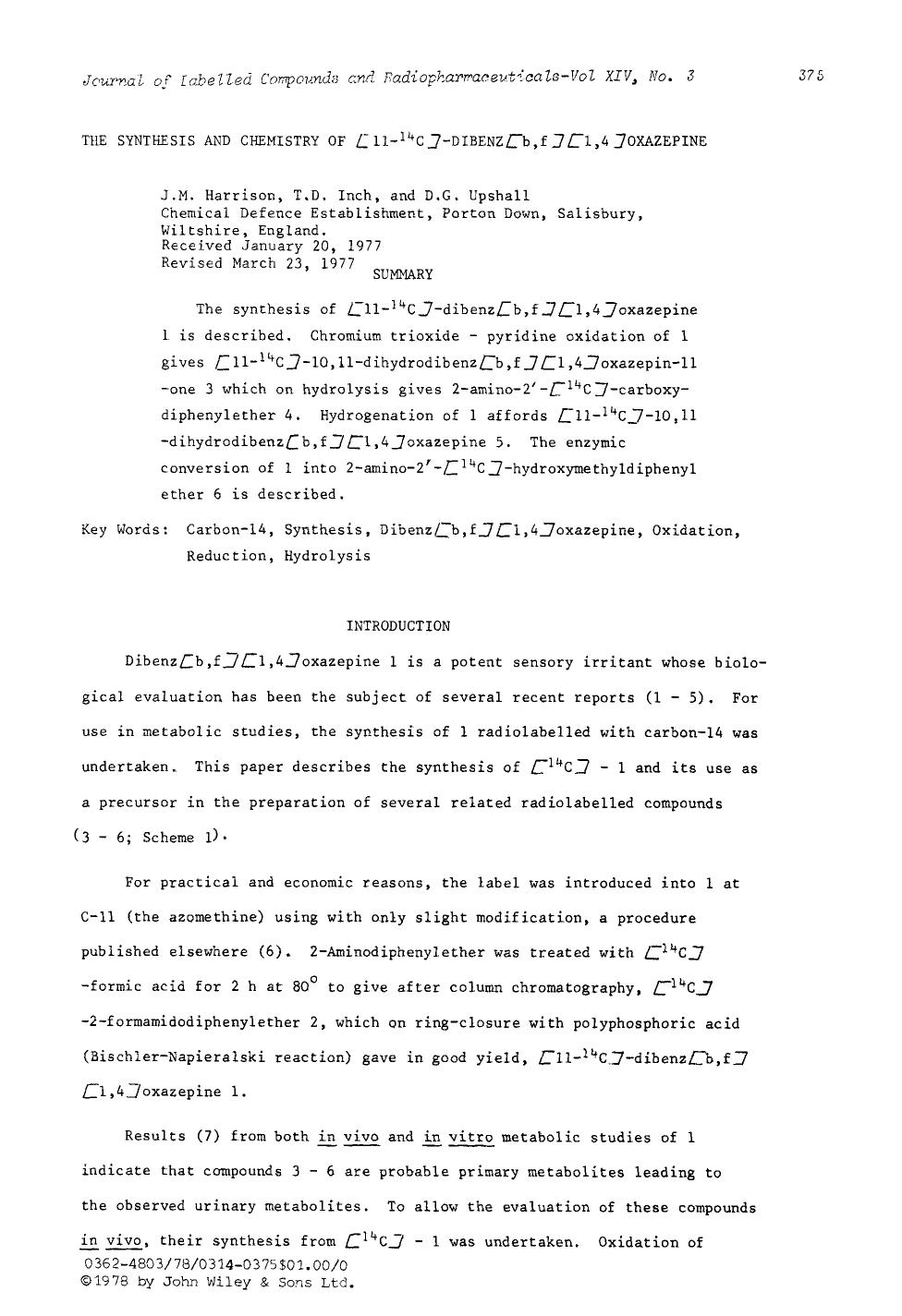The synthesis and chemistry of [11-14C]-dibenz[b,f] [1,4]oxazepine by Unknown