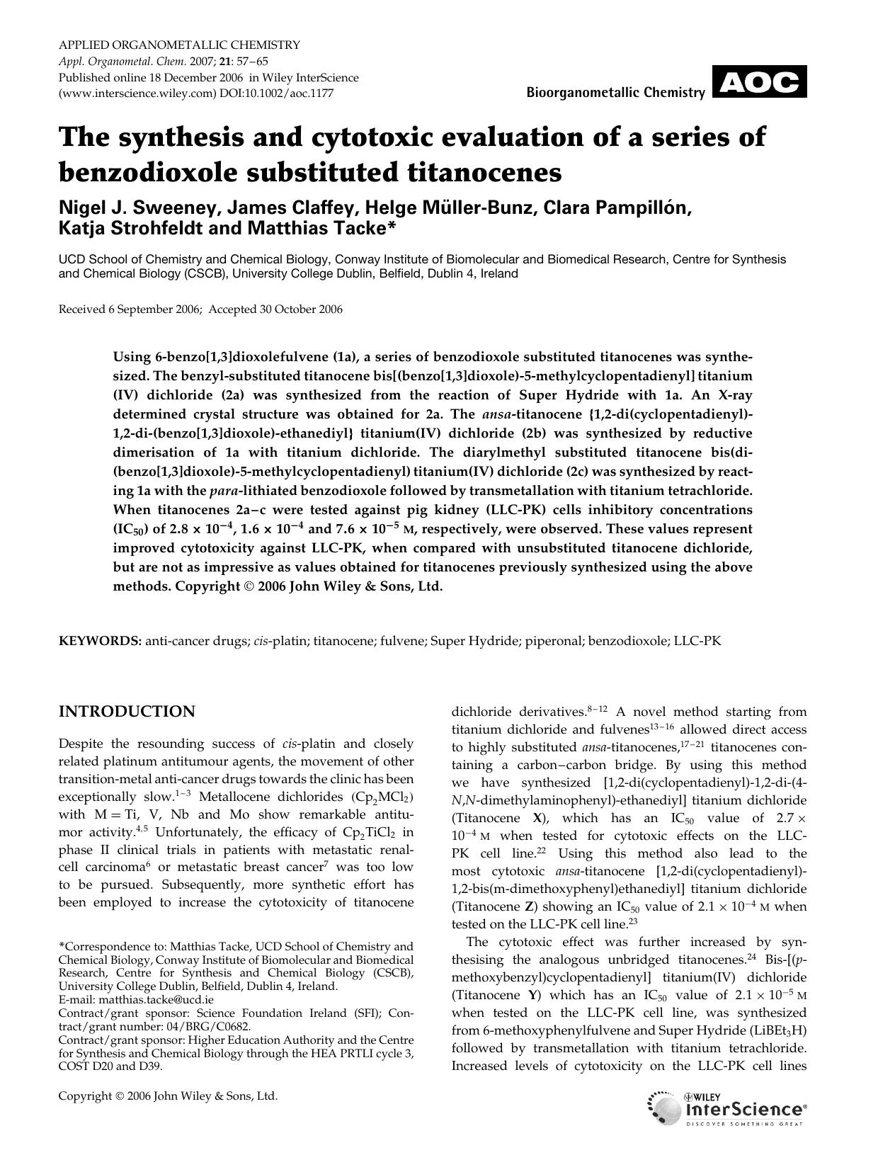 The synthesis and cytotoxic evaluation of a series of benzodioxole substituted titanocenes by Unknown
