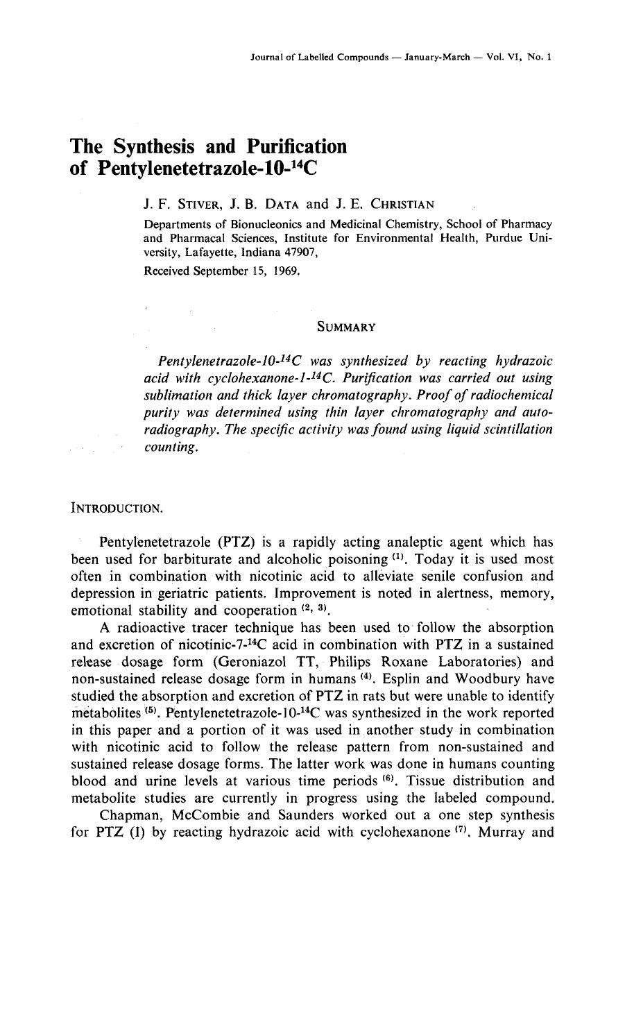 The synthesis and purification of pentylenetetrazole-10-14C by Unknown